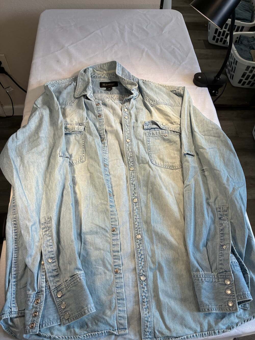 INC International Concepts Vintage Style Y2K Light  Denim Western Pearl Snap XL